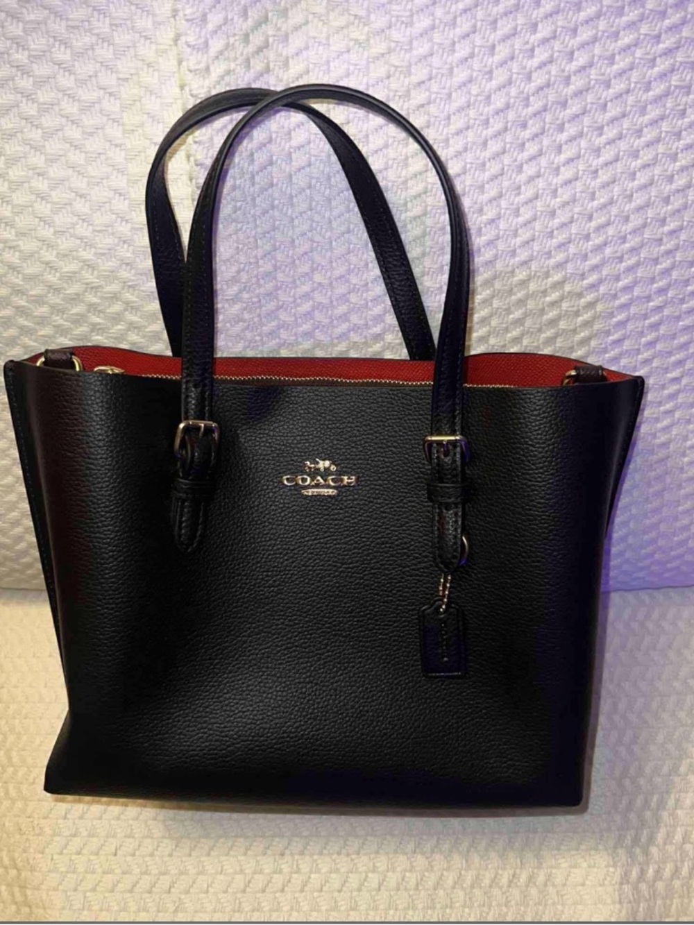 Coach Black Leather Tote with Red Interior Trim